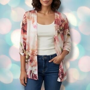 Chico’s Women’s Floral Lace Open Front Lightweight Cardigan Size 3 (XL 16)